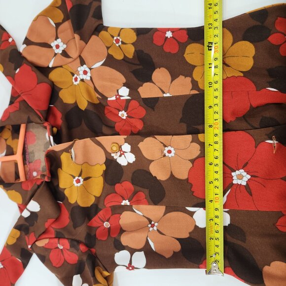1960s Flower Power Long Sleeved Dress Floral Mod Psychedelic Neck Tie Small - Picture 8 of 10